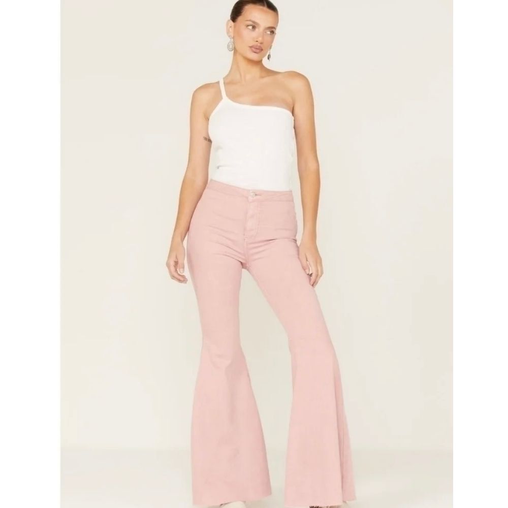 We The Free Just Float‎ On Flare Jeans Free People Pink Size 26 Stretch